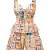 Cream Maritime Print Two-Piece Set with Smocked Top and Wide-Leg Shorts