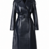 Navy Longline Faux Leather Trench Coat