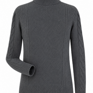 Dark Grey Turtleneck Cable Knit Sweater
