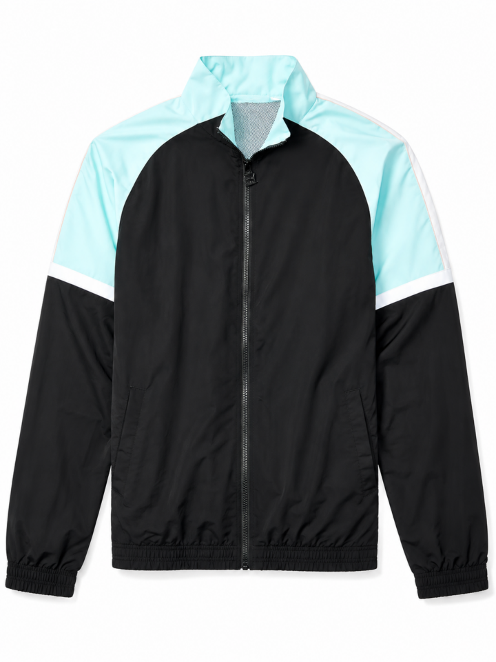 Black Color-Block Track Jacket with Mesh Lining