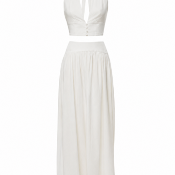 White Halter-Neck Two-Piece Set with Cropped Top and High-Waisted Maxi Skirt