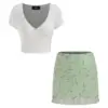 White V-Neck Crop Top and Floral Mini Skirt Set