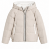 Light Beige Hooded Quilted Puffer Jacket with Pockets