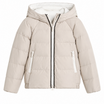 Light Beige Hooded Quilted Puffer Jacket with Pockets