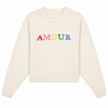 Cream Intarsia-Knit Graphic Crew Neck Sweater