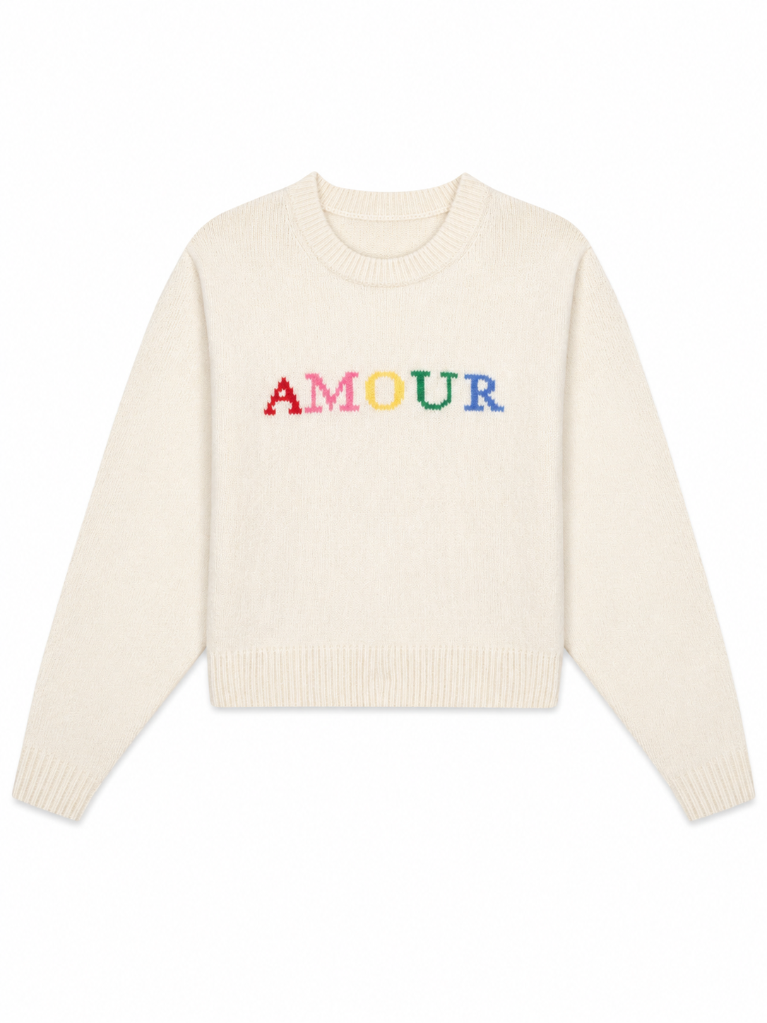 Cream Intarsia-Knit Graphic Crew Neck Sweater