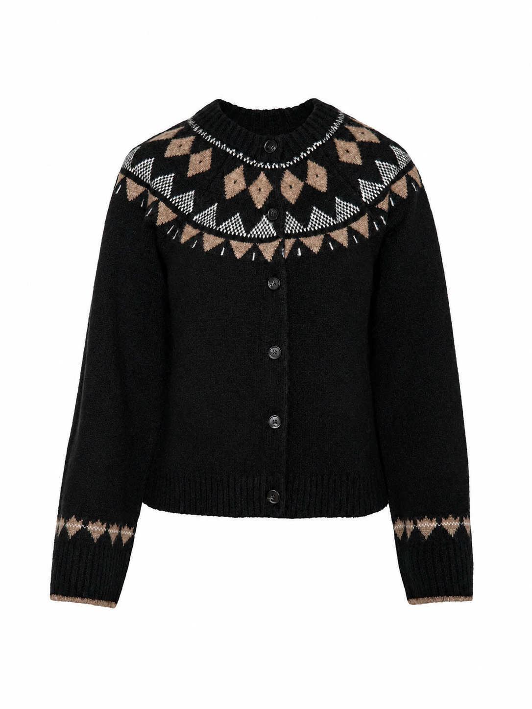 Black Fair Isle Pattern Button-Front Cardigan
