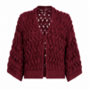 Burgundy Open-Front Cable-Knit Cropped Cardigan