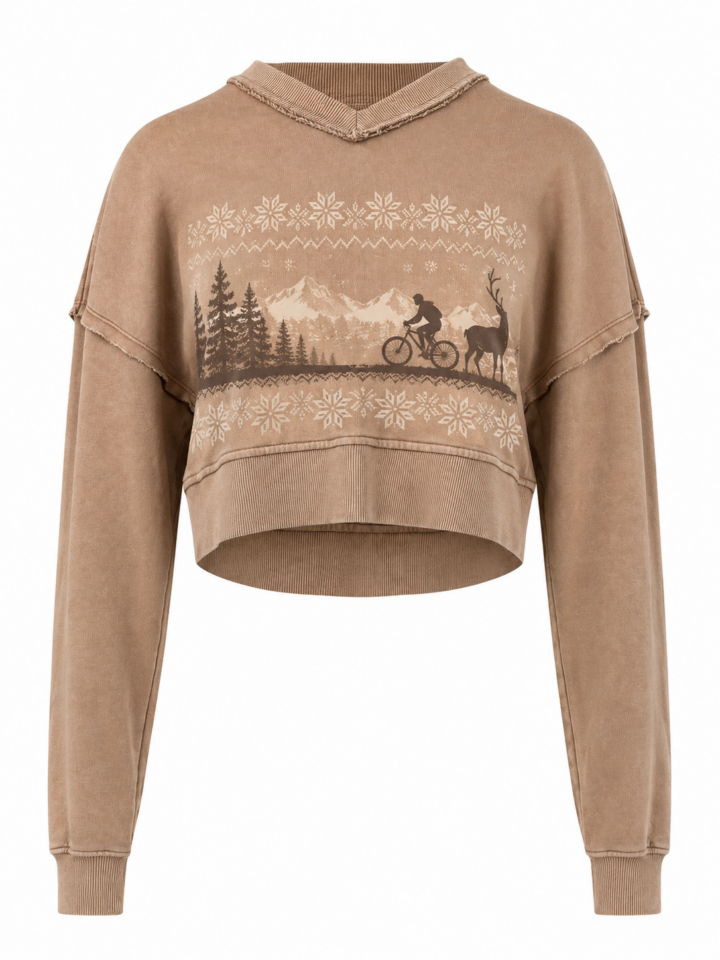 Washed Camel Graphic Cropped Sweatshirt
