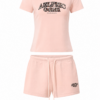 Light Pink Graphic Print Two-Piece Set with Short-Sleeve Tee and Drawstring Shorts
