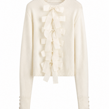 Cream Bow Embellished Drop Shoulder Knit Sweater