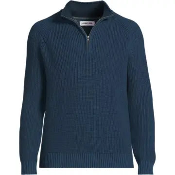 Navy Blue Quarter-Zip Waffle Knit Sweater