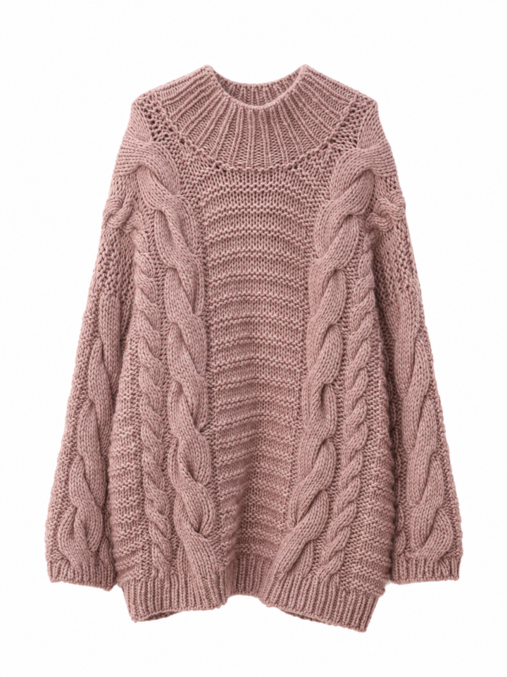 Dusty Rose Chunky Cable-Knit Oversized Sweater