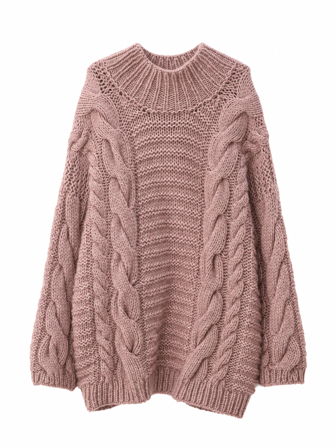 Dusty Rose Chunky Cable-Knit Oversized Sweater