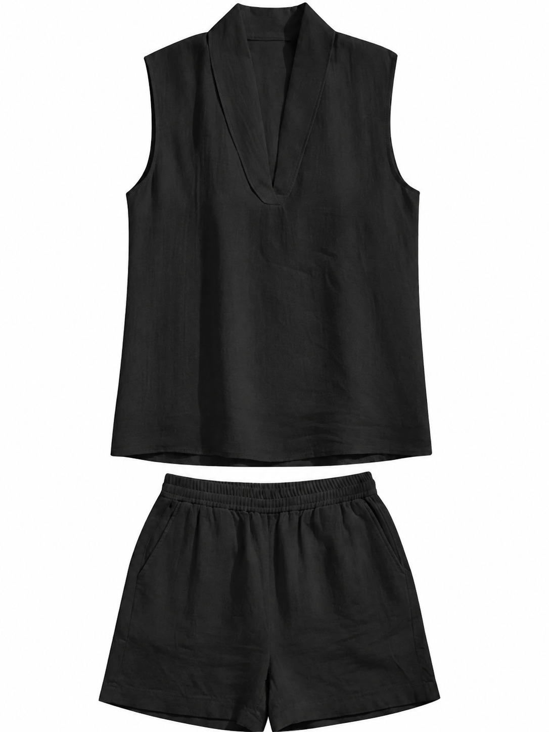 Black Sleeveless V-Neck Top and Shorts Set