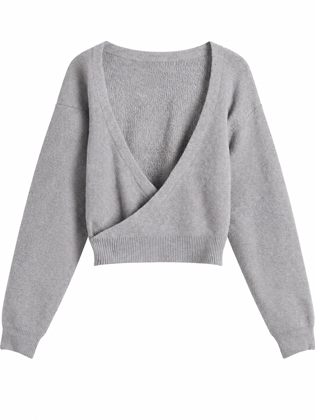 Heather Grey Wrap Front Cropped Sweater