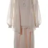 Light Beige Sheer Chiffon Tunic and Maxi Skirt Set