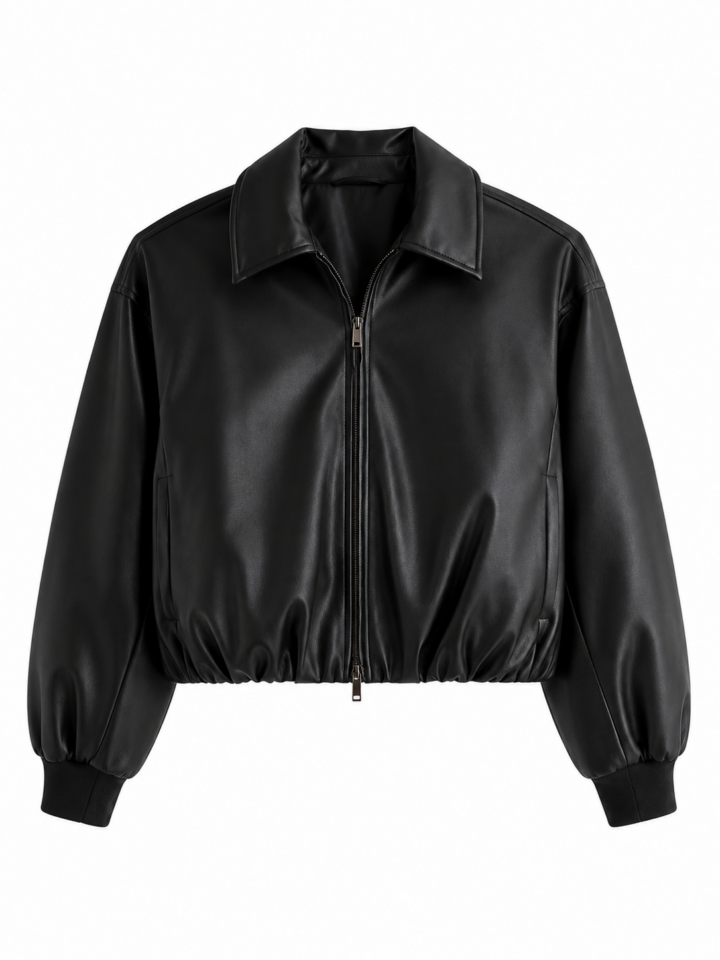 Black Cropped Faux Leather Moto Jacket