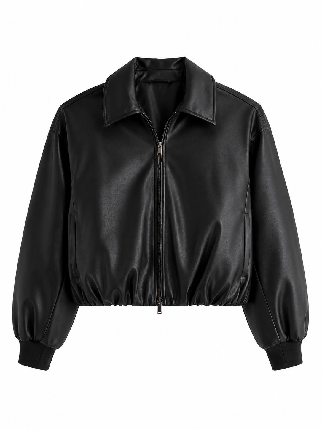 Black Cropped Faux Leather Moto Jacket