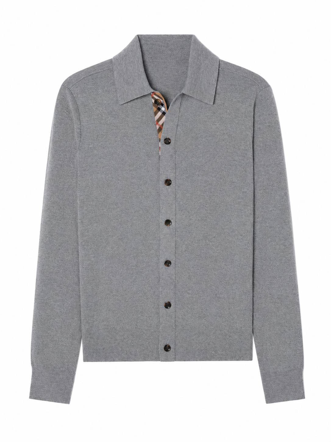Heather Grey Polo Collar Knit Cardigan