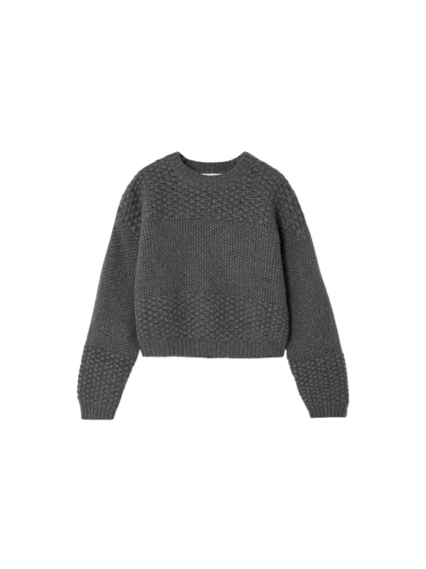 Dark Grey Waffle-Knit Cropped Sweater with Drop Shoulders