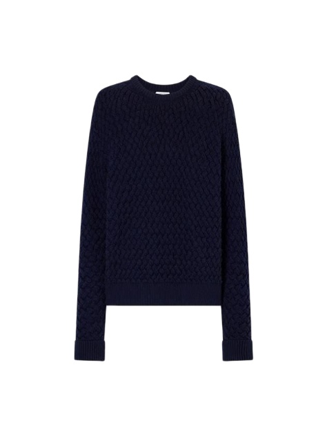 Dark Navy Blue Geometric Cable Knit Crewneck Sweater