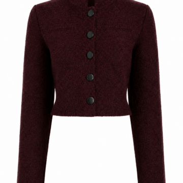 Burgundy Cropped Stand Collar Knit Cardigan