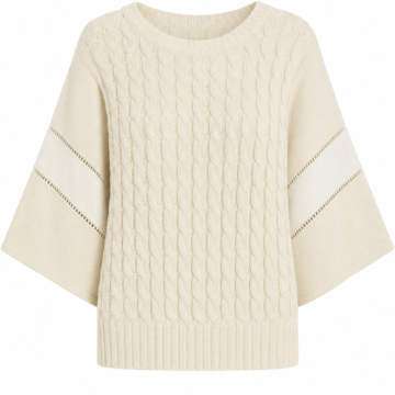 Cream Cable Knit Boxy Dolman Sleeve Sweater